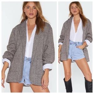 NWT Nasty Gal News Just In Oversized Herringbone Blazer Jacket